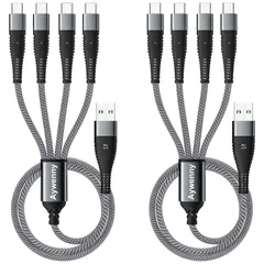 【2本セット】 4 in 1高耐久編組ナイロン多機能充電ケーブル、USB C急速充電ケーブル、PD+QC対応 3.1A急速充電 4種類のインターフェースTypeC*4 を持ち、4台の設備の同時充電をサポートしPhone17 16 15/Switch/Googl