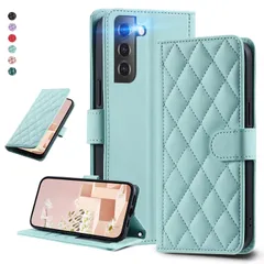 UnivoColors Galaxy S22 5G（SCG13/SC-51C）キルティングレザー調 手帳型ケース エレガント 高質PU マグネット開閉式 カード収納機能 スタンド機能 液晶全面保護 レンズ保護 ストラップ付属(ミントグリーン)