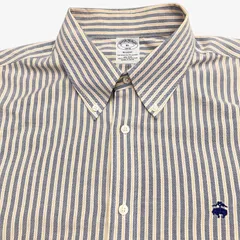 【XL】Brooks Brothers（ブルックスブラザーズ）ポロカラーBD（ボタンダウン）シャツ ストライプ / Regent Fit / Non-Iron /Supima Cotton 100% Oxford GF刺繍 ポケットなし 中国製 メンズXL相当