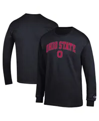 【送料無料】 チャンピオン メンズ Tシャツ トップス Mens Black Ohio State Buckeyes Arch Over Logo Long Sleeve TShirt Black