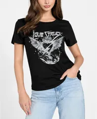 【送料無料】 ゲス レディース Tシャツ トップス Womens ShortSleeve Love Struck Print TShirt Jet Black