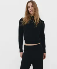 【送料無料】 マンゴ レディース ニット・セーター アウター Womens Contrasting Stripes And Perkins Collar Sweater Blackのサムネイル