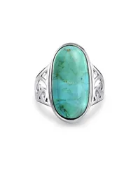 【送料無料】 ブリング レディース リング アクセサリー Large Oval Cabochon Western Natural Turquoise Statement Ring Filigree Scroll Band 925 Sterling Silver