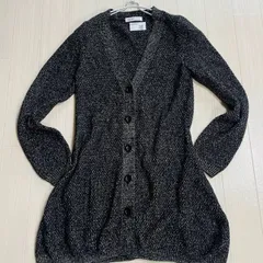 美品カシミヤ混 アンゴラ シーバイクロエ カーディガン ニット ラメ ロング ウール 無地 長袖 秋冬～通年 レディースS 黒 ブラック系 G0097のサムネイル