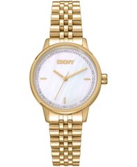 [Free Shipping] Donna Karan New York Women's Watch Accessory: Women's White MOP Crystal Accented Dial Stainless Steel Bracelet Watch 30mm White MOP