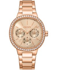 [Free Shipping] Donna Karan New York Women's Watch Accessory Rose Gold Dial Crystal Bezel Red Tone Stainless Steel B