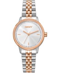 [Free Shipping] Donna Karan New York Women's Watch Accessory - Silver Crystal Accented Dial Two-Tone Rose Gold Stainless Steel