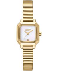 [Free Shipping] Donna Karan New York Women's Watch Accessory - White MOP Dial Gold Tone Stainless Steel Tubogas Bracelet Watch 22mm White MOP