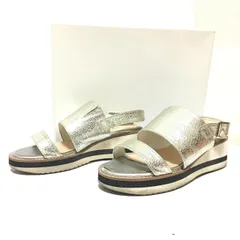 希少小さめサイズ22cm◎【DIANA】ダイアナ バックストラップサンダル KW 55363 メタリックレザー 厚底 ウェッジソール 夏 サマーサンダル きれいめ カジュアル モード 美脚 足長効果 箱付 シルバー レディース サイズ22cm/M43738fF