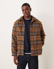 エイソス メンズ アウター ジャケット・ブルゾン ウール ASOS DESIGN wool look shacket check BROWN PLAID ブラウン