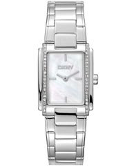 [Free Shipping] Donna Karan New York Women's Watch Accessory - White MOP Dial Crystal Accented Case Stainless Steel Bracelet Watch 23 x 30mm White