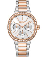 [Free Shipping] Donna Karan New York Women's Watch Accessory - Silver Dial, Crystal Bezel, Two-Tone Red Gold Stainless Steel Bracelet, Multifunctional