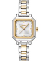 [Free Shipping] Donna Karan New York Women's Watch Accessory - Silver Dial Open Link Two-Tone Gold Stainless Steel Bracelet Watch 27 x 27mm Silver
