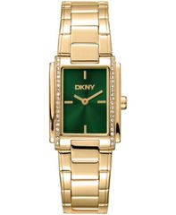 [Free Shipping] Donna Karan New York Women's Watch Accessory - Dark Green Dial Crystal Accented Case Gold Tone Stainless Steel Bracelet Watch 23 x 3
