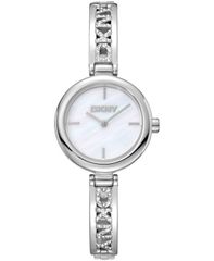 [Free Shipping] Donna Karan New York Women's Watch Accessory White Dial Stainless Steel Crystal Accented Jewelry Bracelet Watch 26mm White Mop