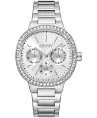 [Free Shipping] Donna Karan New York Women's Watch Accessory: Crystal Silver Dial Bezel Stainless Steel Bracelet Multifunctional Watch 36mm Silver