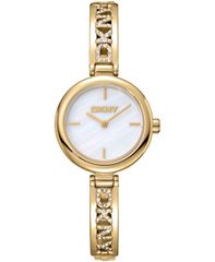[Free Shipping] Donna Karan New York Women's Watch Accessory - White Dial Gold Tone Stainless Steel Crystal Accented Jewelry Bracelet Watch 26mm White