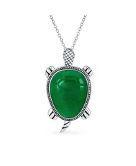 【送料無料】 ブリング レディース ネックレス・チョーカー・ペンダントトップ アクセサリー Large Nautical Tropical Beach Vacation Green Natural Jade Sea Turtle Pendant Stateme