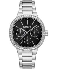 [Free Shipping] Donna Karan New York Women's Watch Accessory - Black Dial Crystal Bezel Stainless Steel Bracelet Multifunctional Watch 36mm Black
