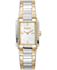 [Free Shipping] Donna Karan New York Women's Watch Accessory - White MOP Dial Crystal Accented Case Two-Tone Gold Stainless Steel Bracelet Watch 23