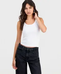 【送料無料】 ゲス レディース タンクトップ トップス Womens Crystal Logo Ribbed Cropped Tank Top Pure Whiteのサムネイル