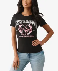 【送料無料】 トゥルーレリジョン レディース シャツ トップス Womens Short Sleeve Crystal Buddha TShirt Jet Blackのサムネイル