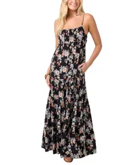【送料無料】 オニール レディース ワンピース トップス Womens Lillie Adjustable Strap Printed Maxi Dress Blackのサムネイル
