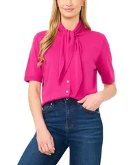 【送料無料】 セセ レディース ニット・セーター アウター Womens Tie Neck Front Button Cardigan Peony Punch