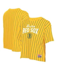 【送料無料】 ニューエラ レディース Tシャツ トップス Womens Yellow Boston Red Sox 2025 City Connect Pinstripe TShirt Yellow