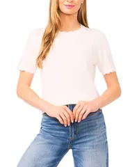 【送料無料】 セセ レディース ニット・セーター アウター Womens Scalloped Crew Neck PullOn Sweater New Ivory