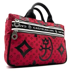 美品 CASTELBAJAC カルテルバジャック ハンドバッグ 総柄 ロゴ 自立 手持ち メンズ レッド 人気 メンズ 男性 大人