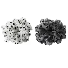 オーガンジー シュシュ 2個セット ドット柄 ポリエステル ホワイト グレー ヘアアクセサリー