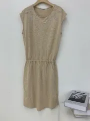 新品 コットン ノースリーブ 刺繡 ワンピース (be)