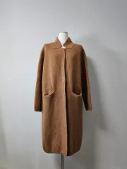 レディース 秋 冬 ロング ニット カラ カーディガン ジャケット / キャメル カラー