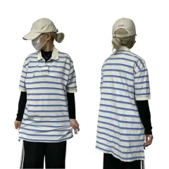 ポロラルフローレン ホワイト ブルー ボーダー柄 半袖 ピケ Tシャツ カラーTシャツ L