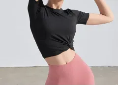 フレッシュフェザー ツイスト クロップド ショートスリーブ ブラック (エクスシミックス)