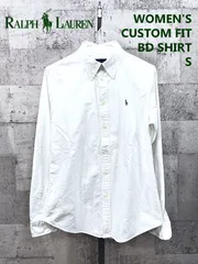 美品 レディース ラルフローレン 背ダーツ入り オックスフォード 長袖ボタンダウンシャツ S 白 ホワイト RALPHLAUREN