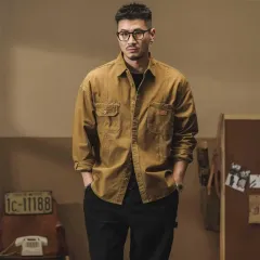 メンズ レトロ ヴィンテージ オーバーサイズ ルーズフィット ワイド 長袖 シャツ ジャケット アウター