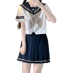 新品 [山水集] セーラー服 JK制服 女子高生 本格制服 学生服 半袖 夏服 コスプレ 紺色 刺繍 イベント cosplay 長袖 ミニスカート 高校生 (S 紺色 森木高 半袖)のサムネイル