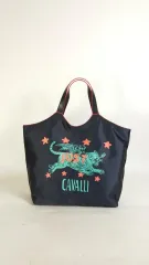 ジャストカヴァリ エンジェル タイガー 黒 ポリ シルク レディース イージー ショッピングバッグ