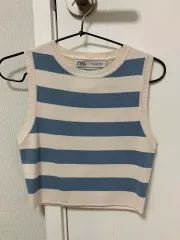 ZARA(ザラ) ストライプ ノースリーブ ニット クロップド トップス