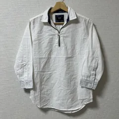 (^w^)b BEAMS HEART ワイシャツ 長袖シャツ プルオーバーシャツ ラウンドヘム ハーフジップ カジュアル スキッパー 七分袖 襟付き 花柄 春 綿 麻 ポリエステル 白 ホワイト 紺色 ネイビー ブルー メンズ サイズ S OM11303HG