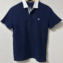 (^w^)b BURBERRY BLACK LABEL バーバリーブラックレーベル ポロシャツ 襟裏ストライプ 胸元刺繍ロゴ 袖口ライン カジュアル ビジカジ コットン ポリエステル ネイビー ホワイト 紺 白 メンズ サイズ 2 OM11309HG