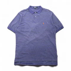 Polo by Ralph Lauren 90年代 ボーダー ポロシャツ XL ブルー コットン 鹿の子 スモールポニー刺繍