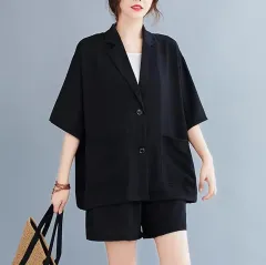 88 オーバーサイズ リネン 半袖 オーバーサイズ ジャケット ハーフパンツ スーツ セット ゲスト 結婚