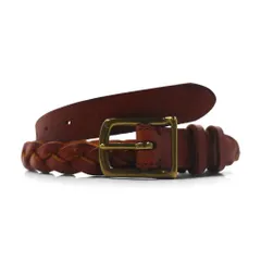 POLO RALPH LAUREN イントレチャート 編み込み レザーベルト 36/90 ブラウン 牛革 メッシュ ナロー