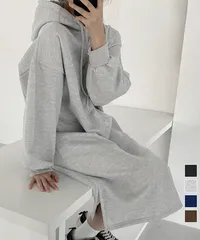 裏起毛 ロングパーカーワンピース 着やせ