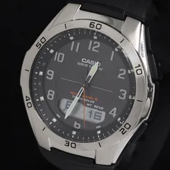 稼働 良品 カシオ ウェーブセプター WVA-M640 タフソーラー 黒文字盤 アナデジ メンズ腕時計 KRH 2000000 NSK