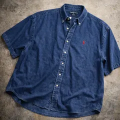 【3L】 RALPH LAUREN デニムシャツ BLAKE 無地 半袖 春夏 ネイビー ビッグサイズ ラルフローレン メンズ G0181