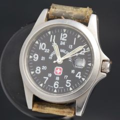 中古]スイスミリタリー レディース腕時計 ブルー系文字盤×水色布ベルト 